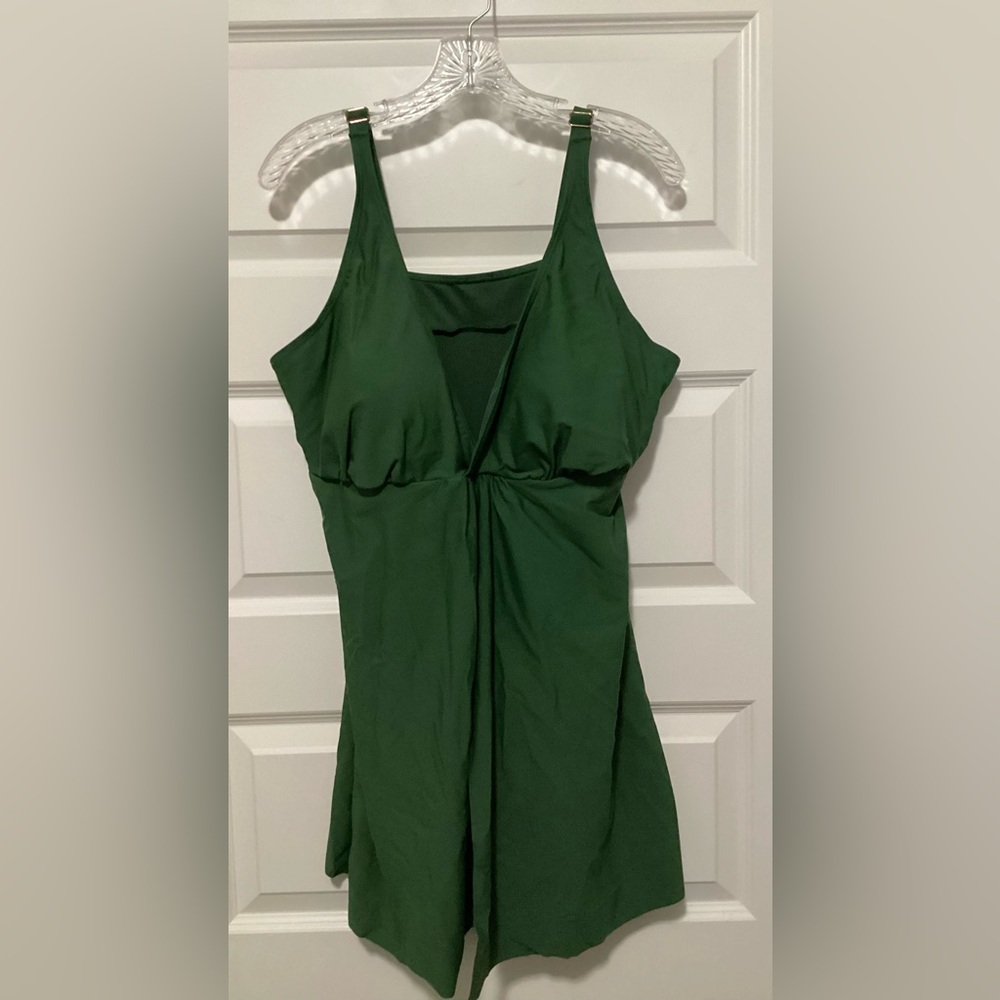 Nicole Miller Swimdress Swimsuit One Piece Green Stretch Women New